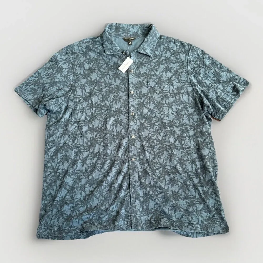 Banana Republic Shirt Mens XL Blue Palm Tree Print Short Sleeve Button Up Cotton